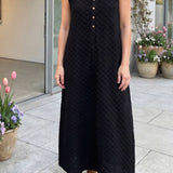 Half Buttons Sleeveless Wide Leg Textured Jumpsuit
