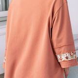 LDC  Flower Patch Graphic Exposed Seam Wide Sleeve Loose Top: Grapefruit Orange / S