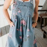 Floral Print Denim Shortalls