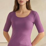 Pure Comfort Modern Mid Sleeve Ribbed Fitted Top