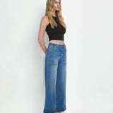 HIGH RISE DOUBLE CUFFED BAGGY WIDE JEANS V3589: ENVIABLY / 28