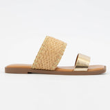 LYSETT BOLD DOUBLE STRAP SQUARE-TOE SLIP-ON SANDAL: BONE