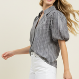FLORAL GINGHAM BLOUSE TOP - 5707TD: Light Blue / S