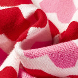 Pink Heart Print Short Sleeve Knit Sweater Valentine Top: Sachet Pink / 52%Viscose+26%Polyester+22%Polyamide / S