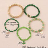 Green 5pcs St Patrick Lucky Beading Heart Charm Bracelets Set: Green / 100%PMMA / ONE SIZE