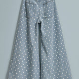 Polka Dot Wide-Leg Denim Pants in Cotton