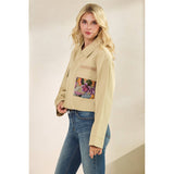 Sequins Contrast Jacket: Tan / L