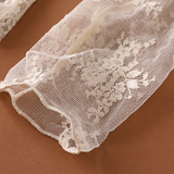 Semi Sheer Mesh Floral Lace Layering Top: Caramel / M