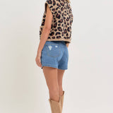 LEOPARD PRINT KNIT BUTTON-UP SWEATER TOP: TAUPE / Contemporary / M