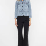OPEN PACK CLASSIC FIT PEPLUM DENIM JACKET-KC7369L: LIGHT / M
