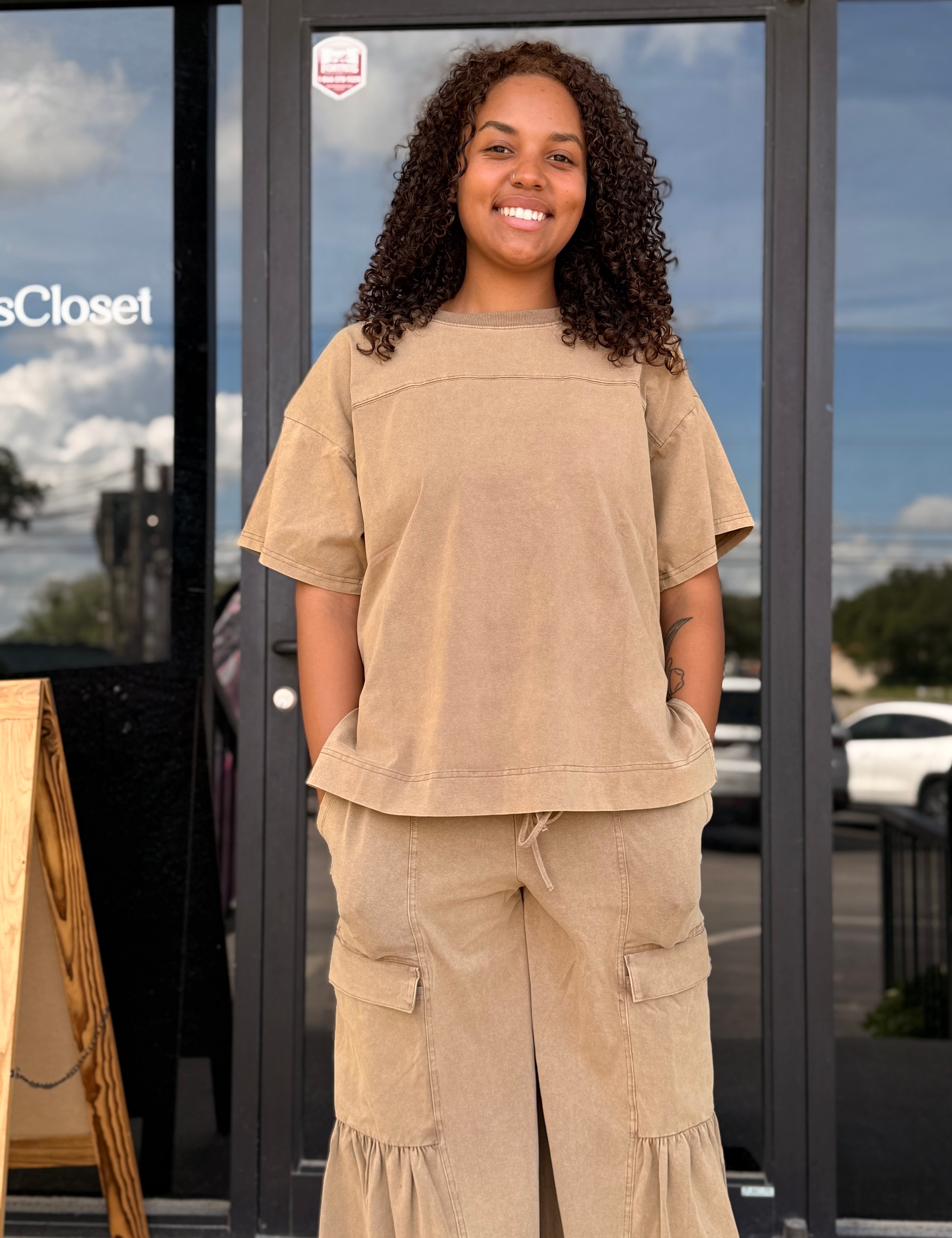 Mineral Washed Round Neck Top