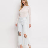 90'S VINTAGE SUPER HIGH RISE CROP FLARE JEANS V2471: NASHVILLE MOON / 32