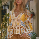 Granny Square Crochet Tie-Front Cardigan