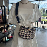 Birdie Saddle Checkered Crossbody Bag: Navy Checkered