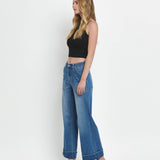 HIGH RISE DOUBLE CUFFED BAGGY WIDE JEANS V3589: ENVIABLY / 28