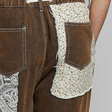 Drawstring Floral Patch Denim Pants