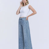 HIGH RISE MEDIUM LIGHT FLORAL PRINT WIDE LEG JEANS T7335FPR: FLORAL PRINT / 25