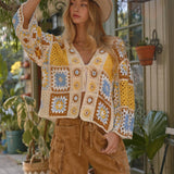 Granny Square Crochet Tie-Front Cardigan