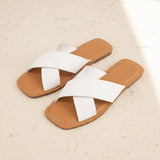 Cross Strap Slide Sandals Minimal Leather Flat Slide