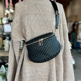 Birdie Saddle Checkered Crossbody Bag: Black