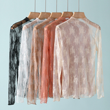 Semi Sheer Mesh Floral Lace Layering Top: Caramel / M