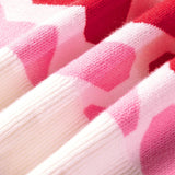 Pink Heart Print Short Sleeve Knit Sweater Valentine Top: Sachet Pink / 52%Viscose+26%Polyester+22%Polyamide / S