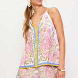Sleeveless Border Print Top: Sweet Pea / M