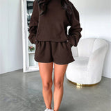 Basic pocket hoodie &  drawstring short set outfits