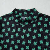 St Patrick Shamrock Mock Neck Long Sleeve Mesh Bodysuit: As shown / Missy / L