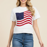 AMERICAN FLAG GRAPHIC KNITTED SWEATER TOP - 7254WS: White / M