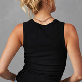 Women's  Plain Ruched Side Slim Tank Top: Apricot Pink / 95%Polyester+5%Elastane / S