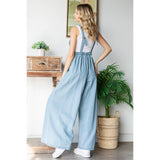 Pleated Denim Overall with Pockets