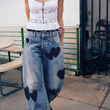 Heart Pattern Straight Jeans YYNZ022: Blue / M