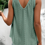Multicolor Lace Crochet Splicing V Neck Loose Fit Tank Top: Apricot Pink / 95%Polyester+5%Elastane / S