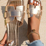 Summer 2026 Crocodile Pattern Roman Style Flat Slippers
