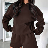 Basic pocket hoodie &  drawstring short set outfits