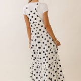 Polka Dot Sling Maxi Jumpsuit: Navy White / S