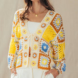 Granny Square Crochet Tie-Front Cardigan