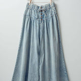 Pleated Wide-Leg Button Closure Pants