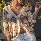 Oversized Paisley Crochet Knit Cardigan