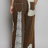 Drawstring Floral Patch Denim Pants