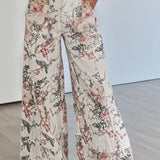 Floral Print High Waisted Wide Leg Denim Jeans