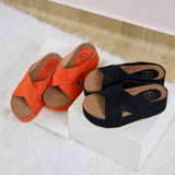 Nina 2 Suede Crisscross Cork Platform Wedge Slide Sandal: Almond / 9