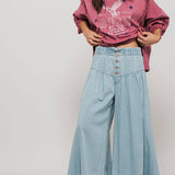Pleated Wide-Leg Button Closure Pants
