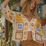 Granny Square Crochet Tie-Front Cardigan