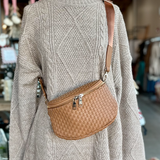 Birdie Saddle Checkered Crossbody Bag: Navy Checkered