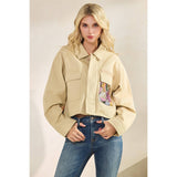 Sequins Contrast Jacket: Tan / S
