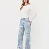 SUPER HIGH RISE FLORAL EXTREME VINTAGE FLARE JEANS