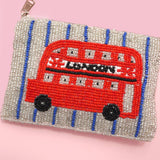 LONDON BUS FLOWER PARIS SEED BEAD COIN POUCH | 91CP1070: LONDON BUS 1070