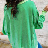 Bright Green Twisted Rib St Patricks Day Sequin Patch Graphic Long Sleeve Top: Bright Green / 75%Polyester+20%Viscose+5%Elastane / S
